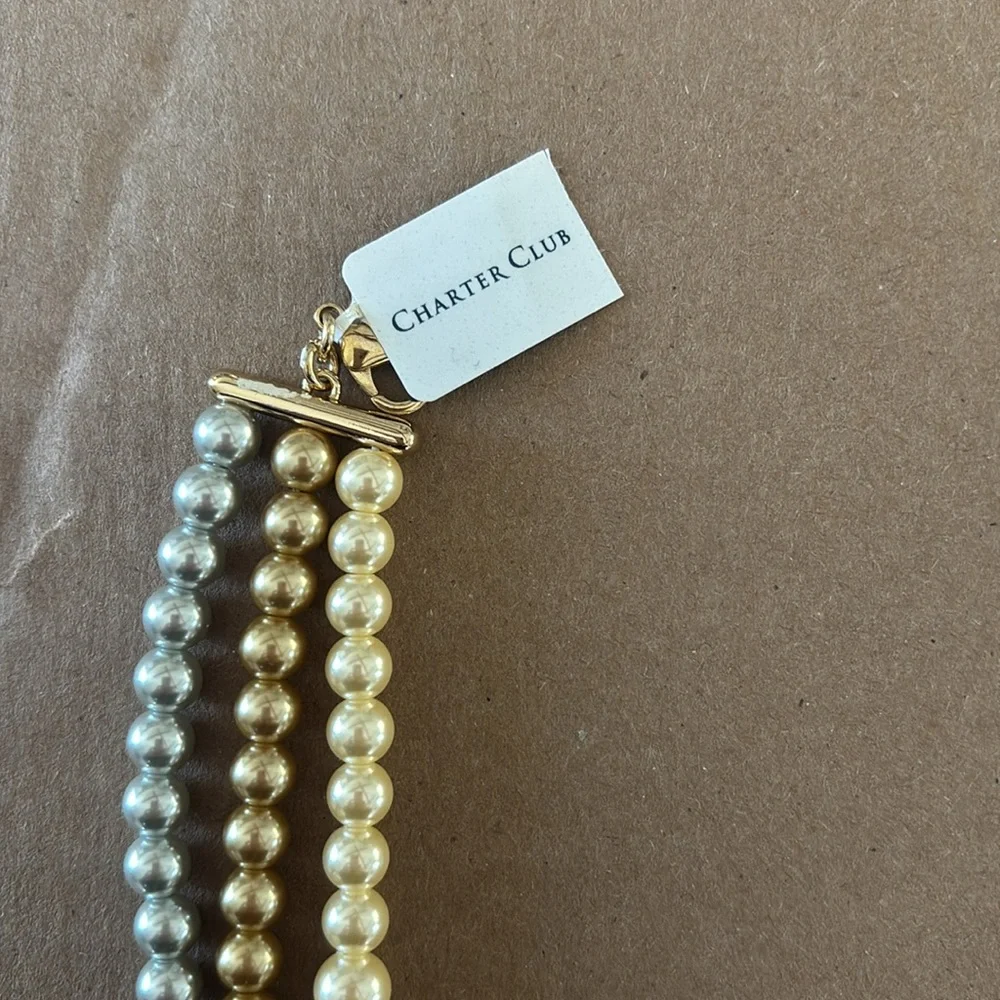 Charter Club Multi-Strand Faux Pearl Necklace – Gold, Ivory & Silver - Picture 2 of 3